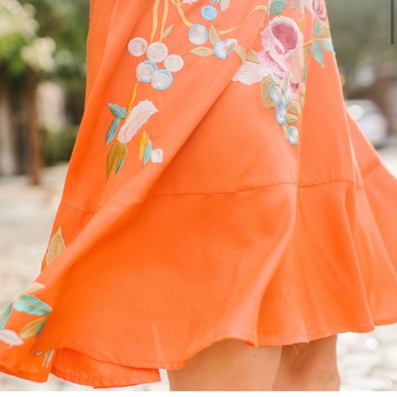 ASOS Embroidered Floral Dress in Orange - Picture 2 of 4